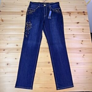NEW FDJ Jeans Womens 12 Straight Slim Leg Olivia Rhinestone Embellished Denim
